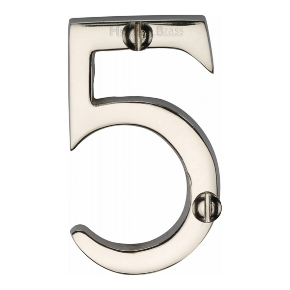 C1567 5-PNF • 51mm • Polished Nickel • Heritage Brass Face Fixing Numeral 5